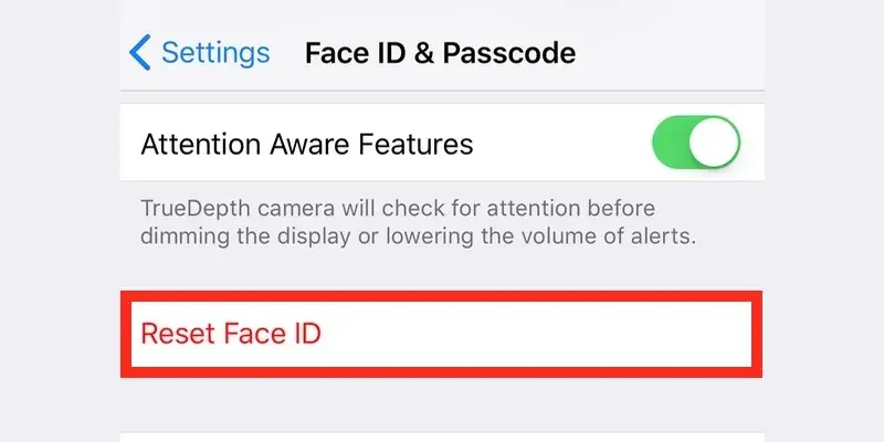 تنظیمات Face ID را ریست کنید
